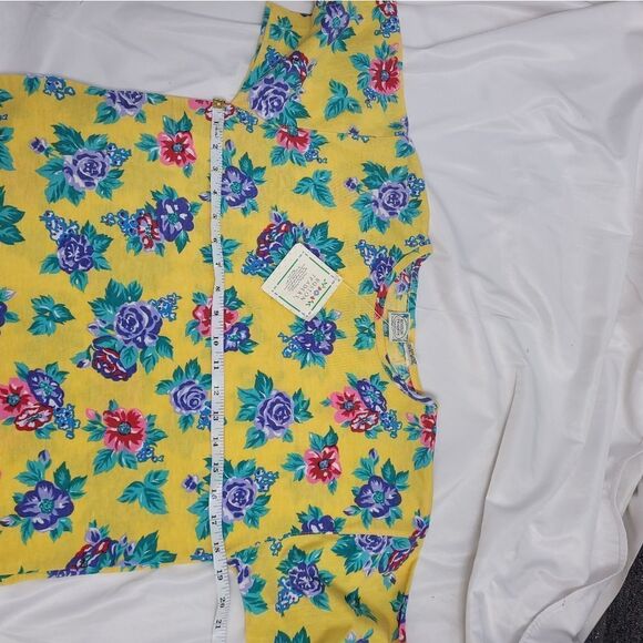 NEW VINTAGE 90s yellow bright bold floral short sleeve‎ t-shirt top M - Picture 9 of 10
